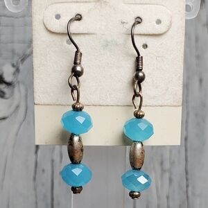 3/$15 - Faceted Bead Drop Dangle Earrings, Blue/Antiqued Silver Tone